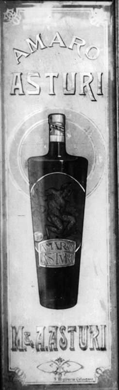 Vetrina del Caffè della Libertà con con immagine dell'Amaro Asturi